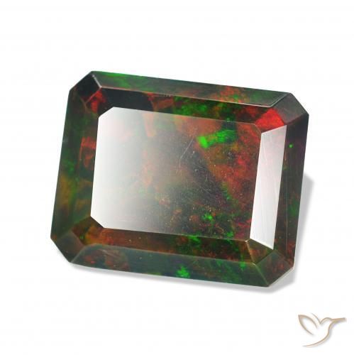 Opale noire Multicolore naturelle Taille émeraude, 1.59 ct, Opaque