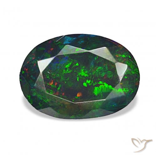 Opale noire Multicolore naturelle ovale, 1.30 ct, Opaque