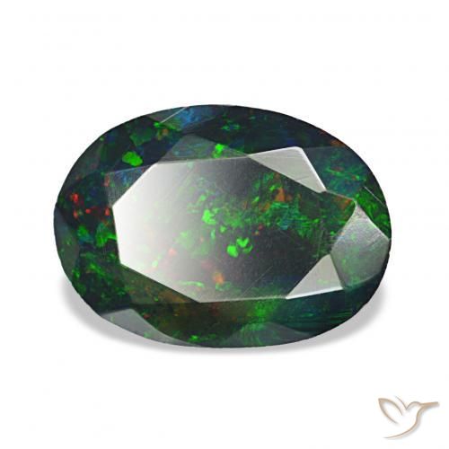 Opale noire Multicolore naturelle ovale, 1.30 ct, Opaque