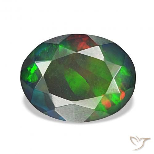 Opale noire Multicolore naturelle ovale, 1.60 ct, Opaque