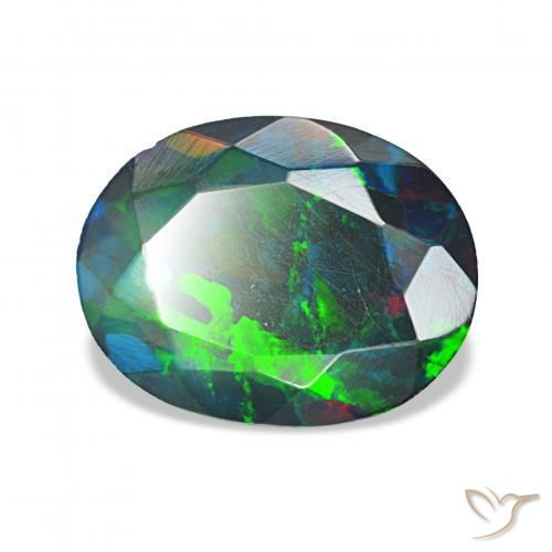 Opale noire Multicolore naturelle ovale, 1.27 ct, Opaque