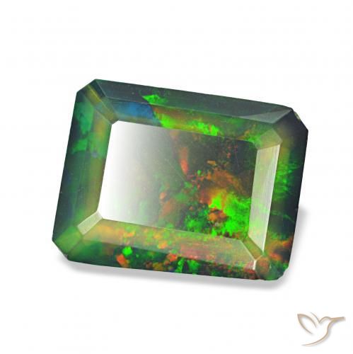 Opale noire Multicolore naturelle Octogone / coupe Émeraude, 0.77 ct, Opaque