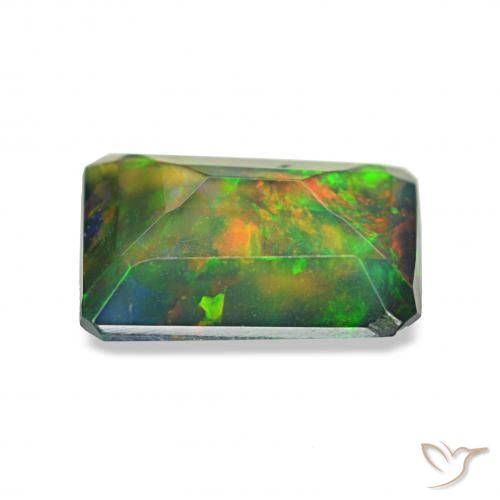 Opale noire Multicolore naturelle Octogone / coupe Émeraude, 0.77 ct, Opaque