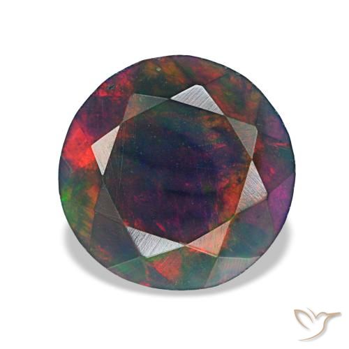 Opale noire multicolore naturelle coupe roude, 1,18 ct, opaque