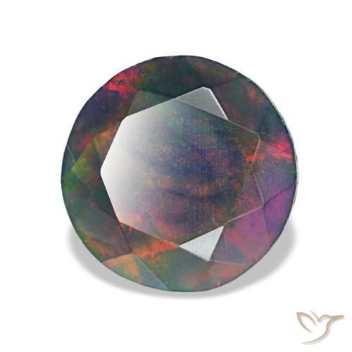 Opale noire multicolore naturelle coupe roude, 1,18 ct, opaque