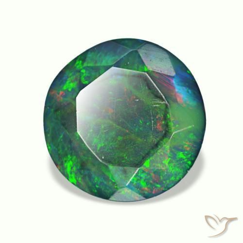 Opale noire multicolore naturelle coupe roude, 1,62 ct, translucide