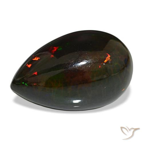 Opale noire multicolore naturelle en forme de poire, 13,64 ct, opaque