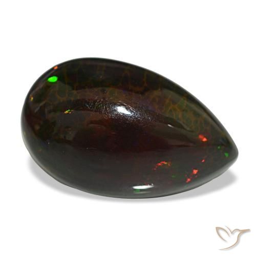 Opale noire multicolore naturelle en forme de poire, 13,64 ct, opaque
