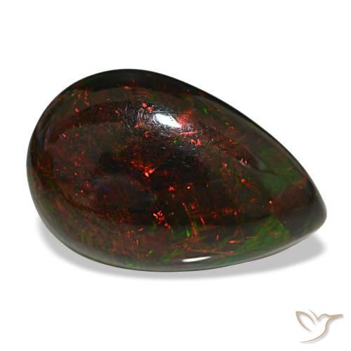 Opale noire multicolore naturelle en forme de poire, 9,50 ct, opaque