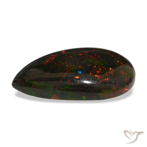 Opale noire multicolore naturelle en forme de poire, 9,50 ct, opaque