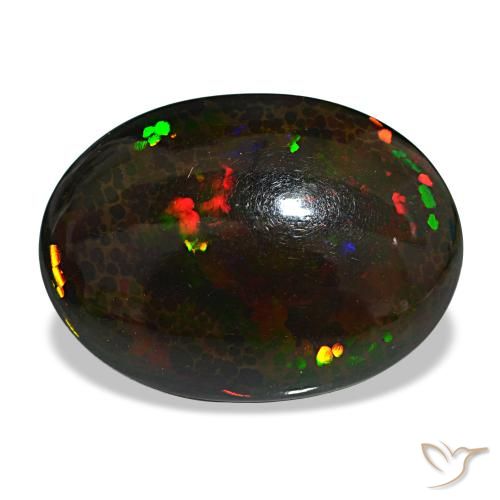 Opale noire multicolore naturelle coupe ovale, 14,90 ct, opaque