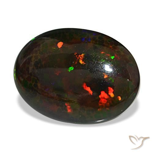 Opale noire multicolore naturelle coupe ovale, 14,90 ct, opaque