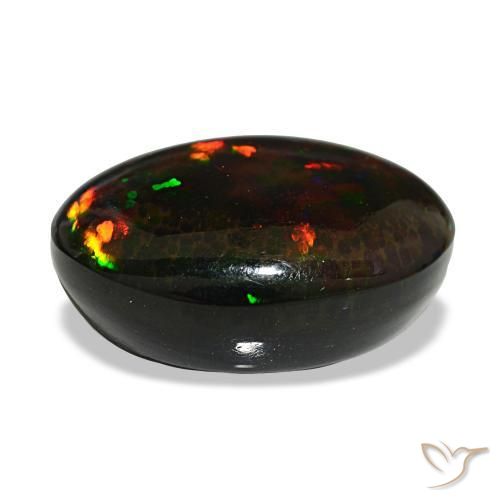 Opale noire multicolore naturelle coupe ovale, 14,90 ct, opaque