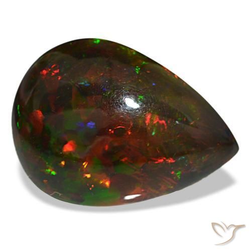 Opale noire multicolore naturelle en forme de poire, 18,88 ct, opaque
