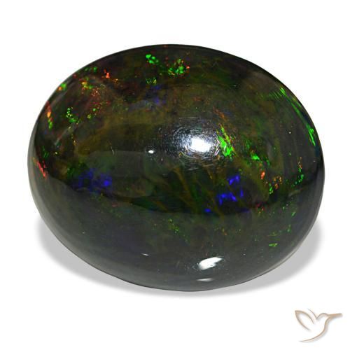 Opale noire multicolore naturelle coupe ovale, 21,50 ct, opaque