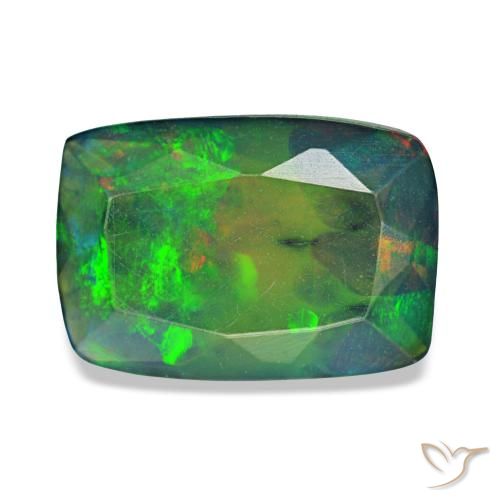 Opale noire multicolore naturelle coupe coussin, 1,36 ct, translucide