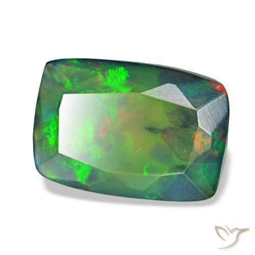 Opale noire multicolore naturelle coupe coussin, 1,36 ct, translucide