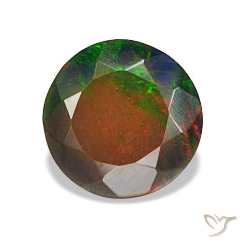 Opale noire multicolore naturelle coupe roude, 1,34 ct, opaque