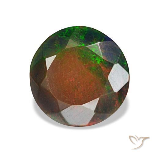 Opale noire multicolore naturelle coupe roude, 1,34 ct, opaque