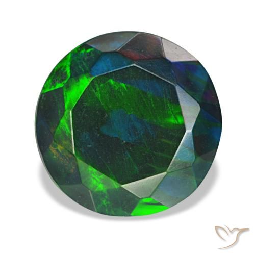 Opale noire multicolore naturelle coupe roude, 4,70 ct, opaque