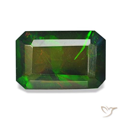 Opale noire multicolore naturelle taille émeraude, 1,98 ct, translucide