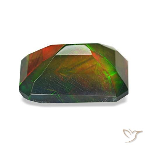 Opale noire multicolore naturelle taille émeraude, 1,98 ct, translucide