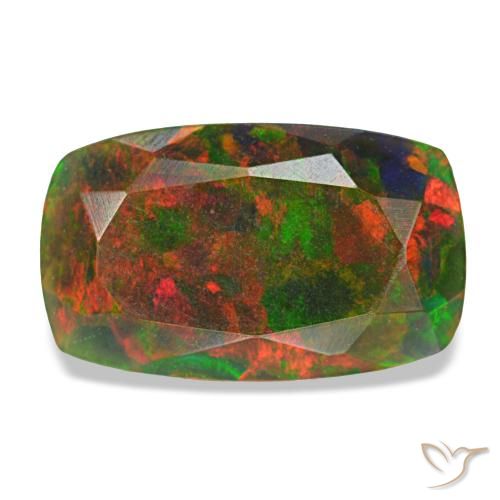 Opale noire multicolore naturelle coupe coussin, 1,86 ct, opaque