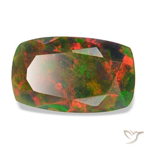 Opale noire multicolore naturelle coupe coussin, 1,86 ct, opaque