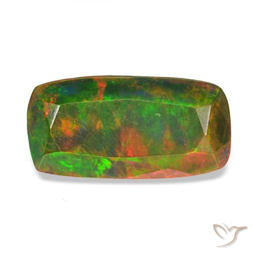 Opale noire multicolore naturelle coupe coussin, 1,62 ct, opaque