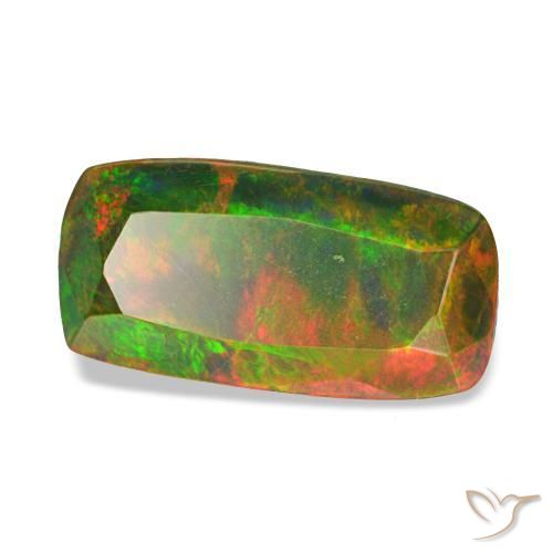Opale noire multicolore naturelle coupe coussin, 1,62 ct, opaque