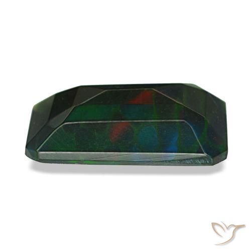 Opale noire multicolore naturelle taille émeraude, 2,18 ct, translucide