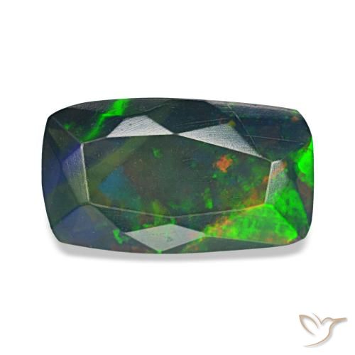 Opale noire multicolore naturelle coupe coussin, 1,36 ct, translucide