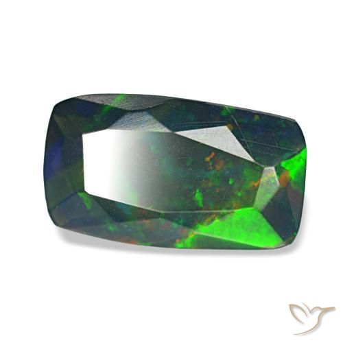 Opale noire multicolore naturelle coupe coussin, 1,36 ct, translucide