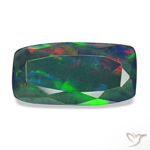 Opale noire multicolore naturelle coupe coussin, 1,28 ct, translucide