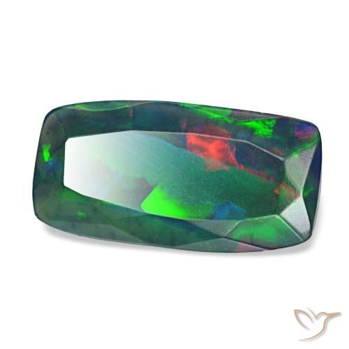 Opale noire multicolore naturelle coupe coussin, 1,28 ct, translucide