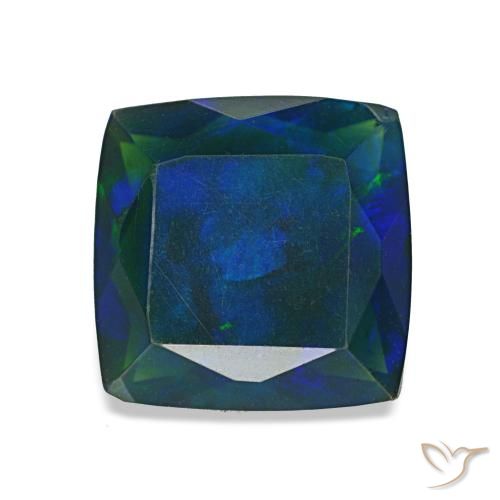 Opale noire multicolore naturelle coupe coussin, 1,37 ct, translucide