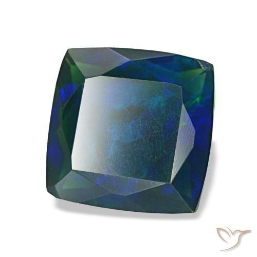 Opale noire multicolore naturelle coupe coussin, 1,37 ct, translucide