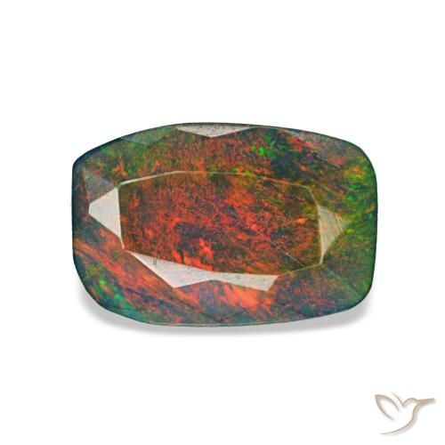 Opale noire multicolore naturelle coupe coussin, 0,82 ct, translucide