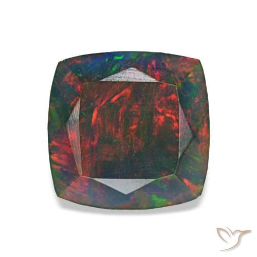 Opale noire multicolore naturelle coupe coussin, 1,45 ct, opaque