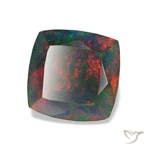 Opale noire multicolore naturelle coupe coussin, 1,45 ct, opaque