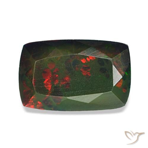 Opale noire multicolore naturelle coupe coussin, 1,72 ct, opaque