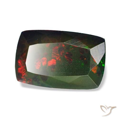 Opale noire multicolore naturelle coupe coussin, 1,72 ct, opaque