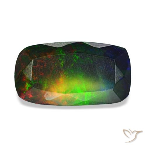 Opale noire multicolore naturelle coupe coussin, 1,09 ct, translucide