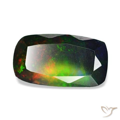 Opale noire multicolore naturelle coupe coussin, 1,09 ct, translucide