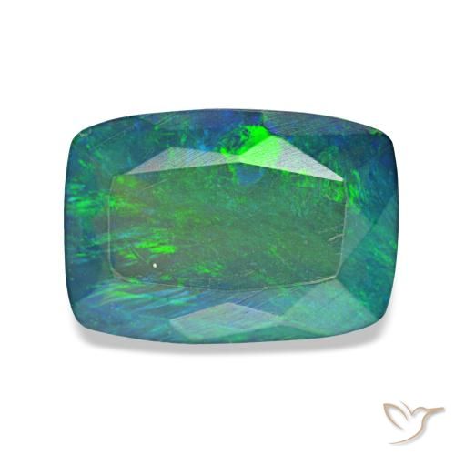 Opale noire multicolore naturelle coupe coussin, 1,49 ct, translucide
