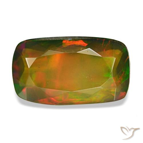 Opale noire multicolore de 3,41 ct, coussin, translucide