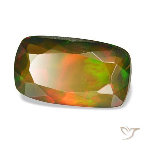 Opale noire multicolore naturelle coupe coussin, 3,41 ct, translucide