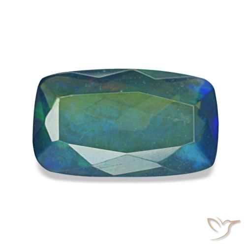 Opale noire multicolore naturelle coupe coussin, 1,29 ct, translucide
