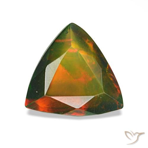 Opale noire multicolore naturelle trillion, 0,89 ct, translucide