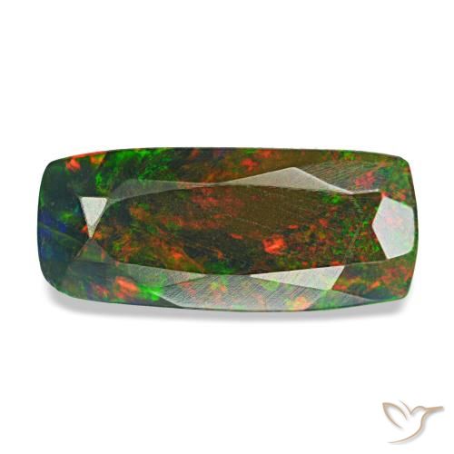 Opale noire multicolore naturelle coupe coussin, 1,31 ct, opaque